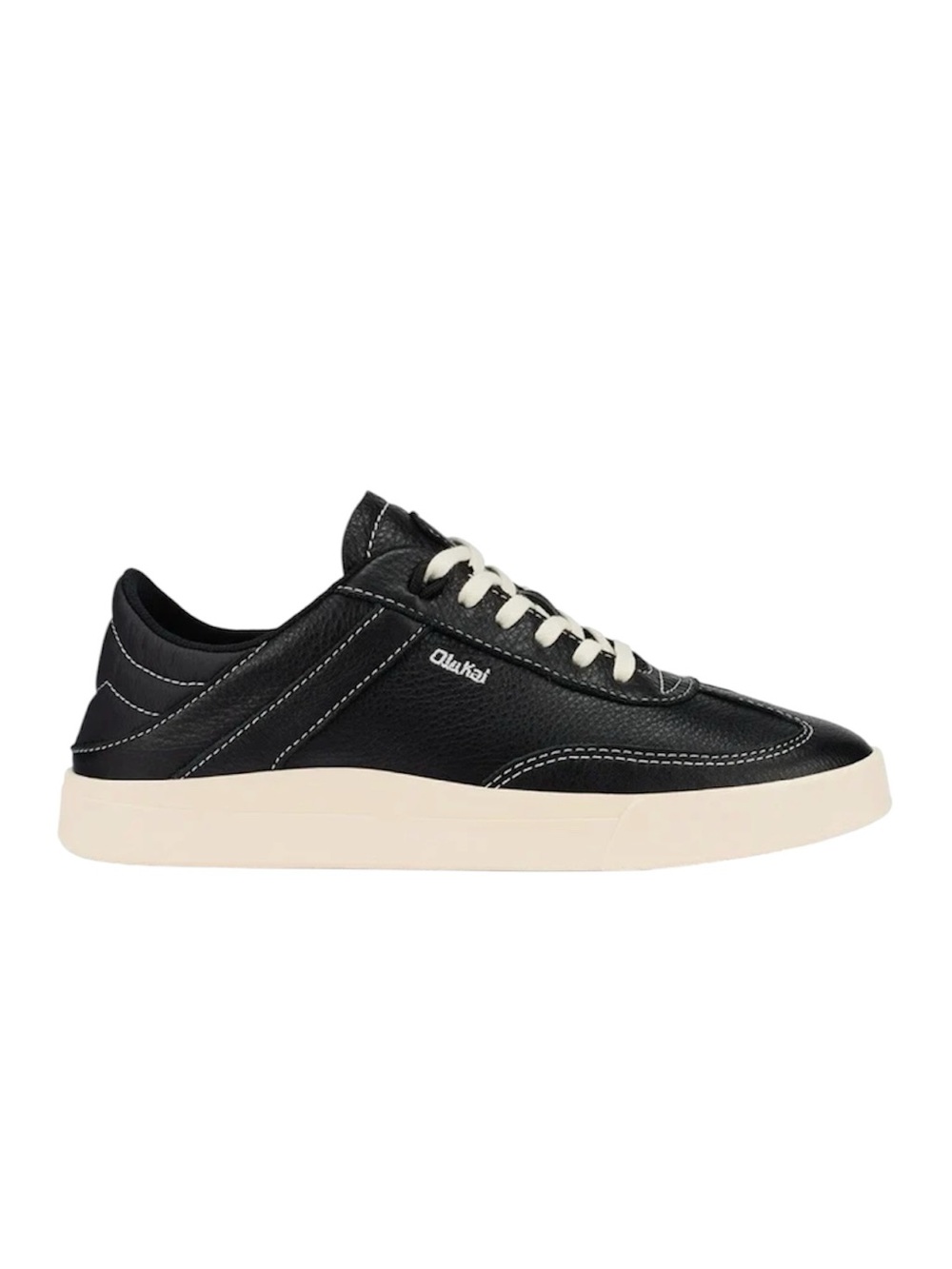 OluKai Haupu Black Leather Sneaker Shoe Women's 8 Drop In Heel 20493-OXOX Onyx